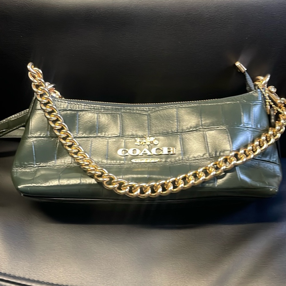 Brand new authentic coach purse long strap also short gold strap hunter green c